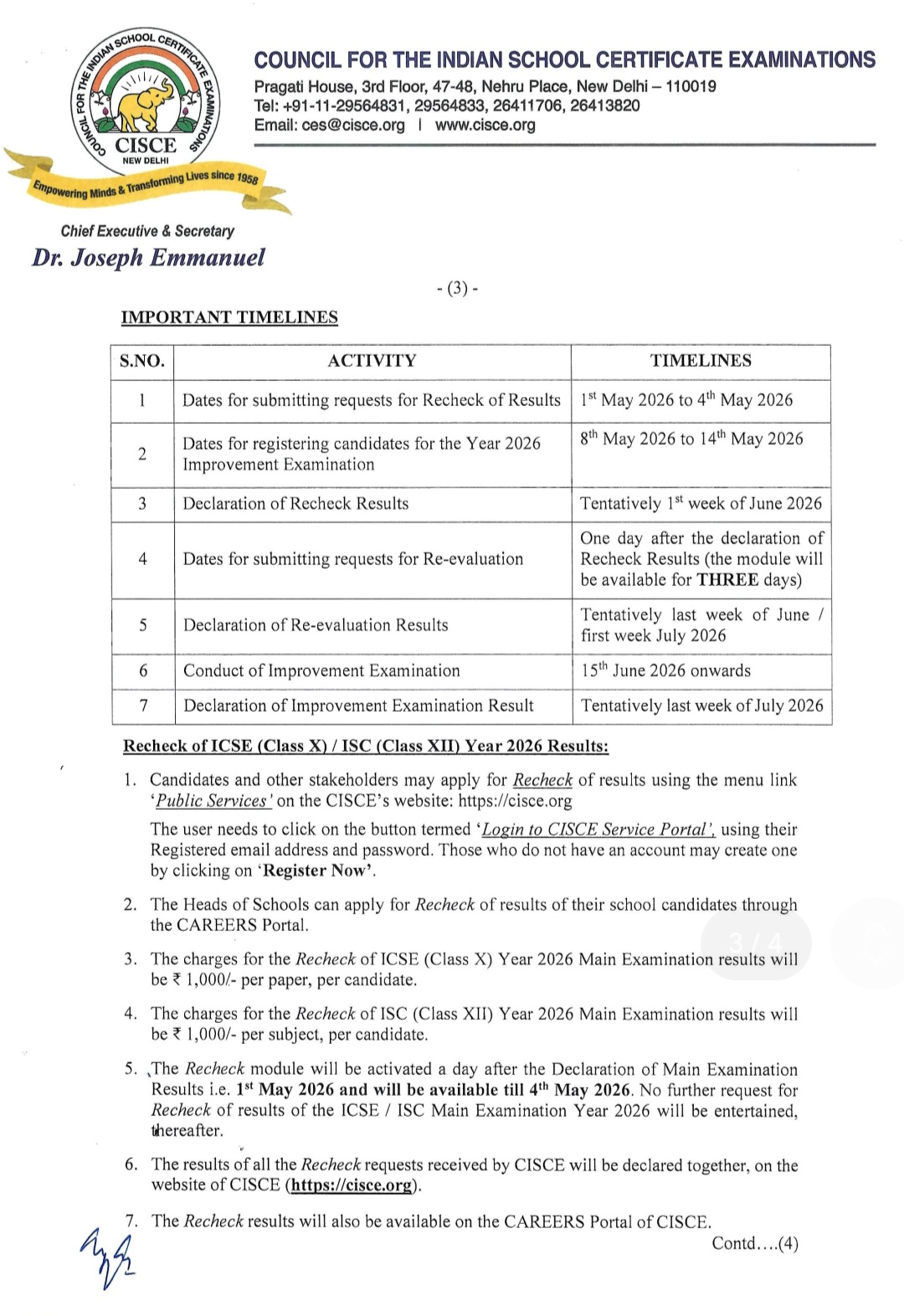 ICSE Rechecking Notice 2026
