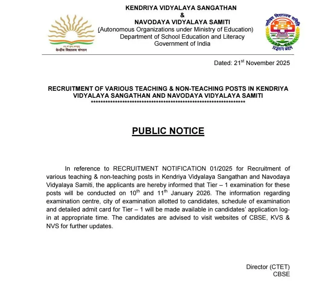 KVS NVS Official Notice 2025